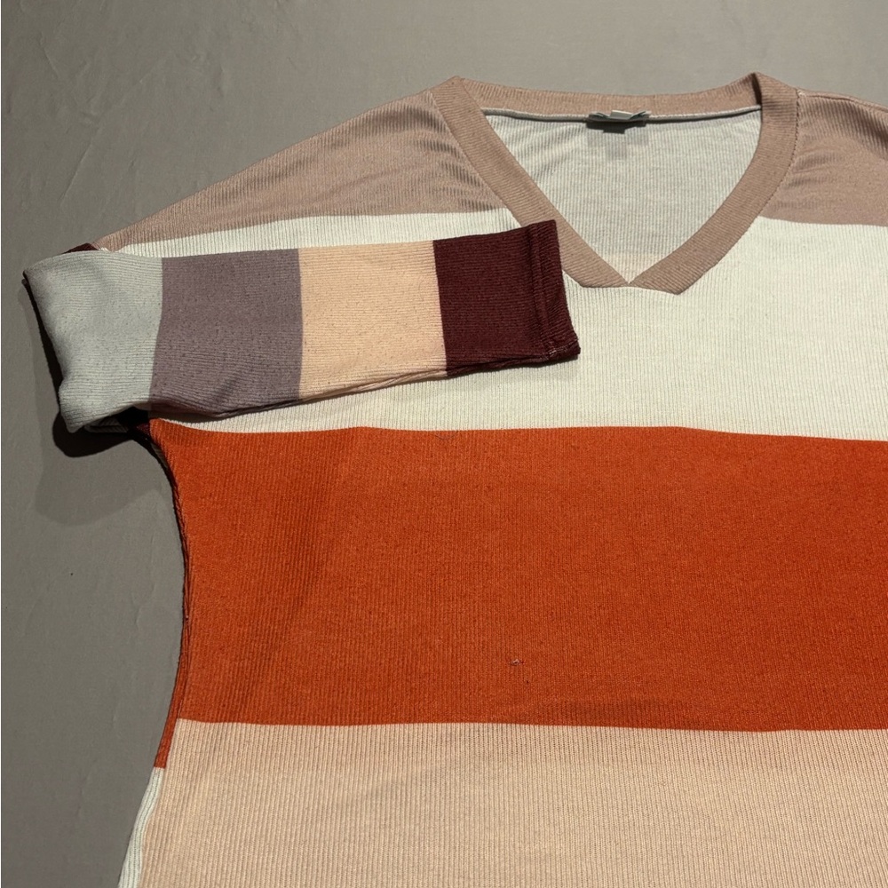 Jordann Colorblock Striped‎ V-Neck Pullover Sweater Women's Size Small S